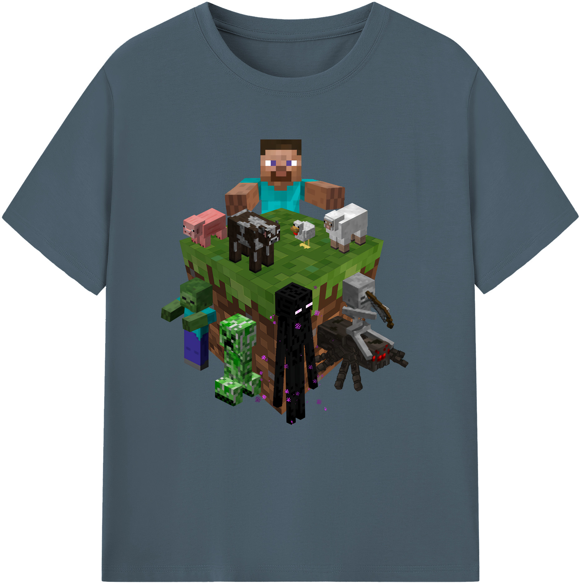 （画像用） マインクラフト ブロックの世界 Minecraft MC Block world 綿100％半袖Tシャツ（フロントプリント）